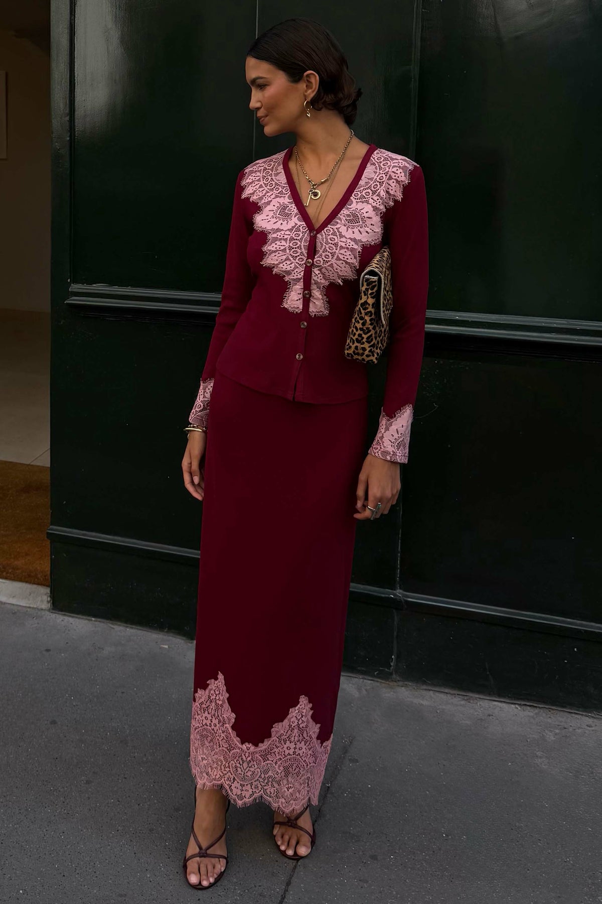 Burgundy Lace Rib Midi Maeva Skirt | Never Fully Dressed Top Pick
