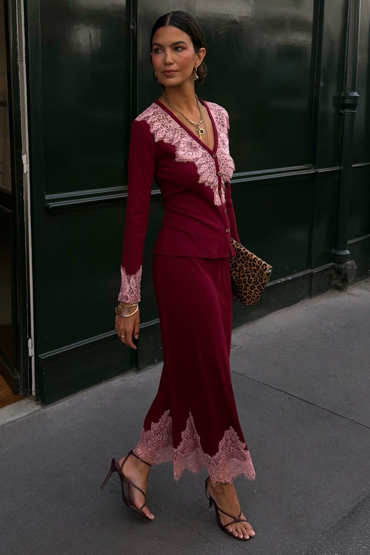 Burgundy Lace Rib Midi Maeva Skirt | Never Fully Dressed Top Pick