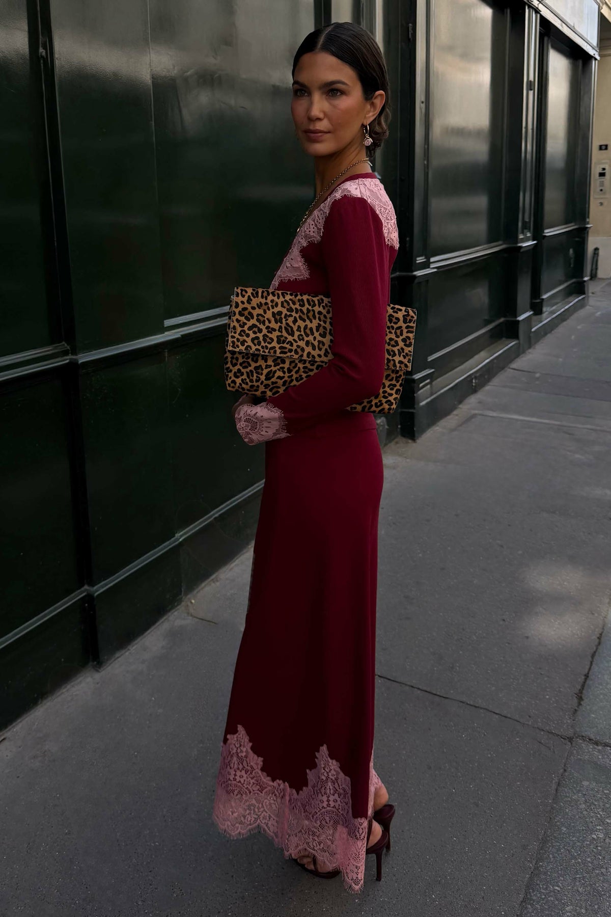 Burgundy Lace Rib Midi Maeva Skirt | Never Fully Dressed Top Pick