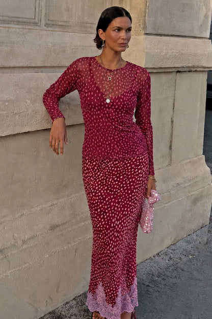 Burgundy Deer Print Mesh Top | Never Fully Dressed Exclusive