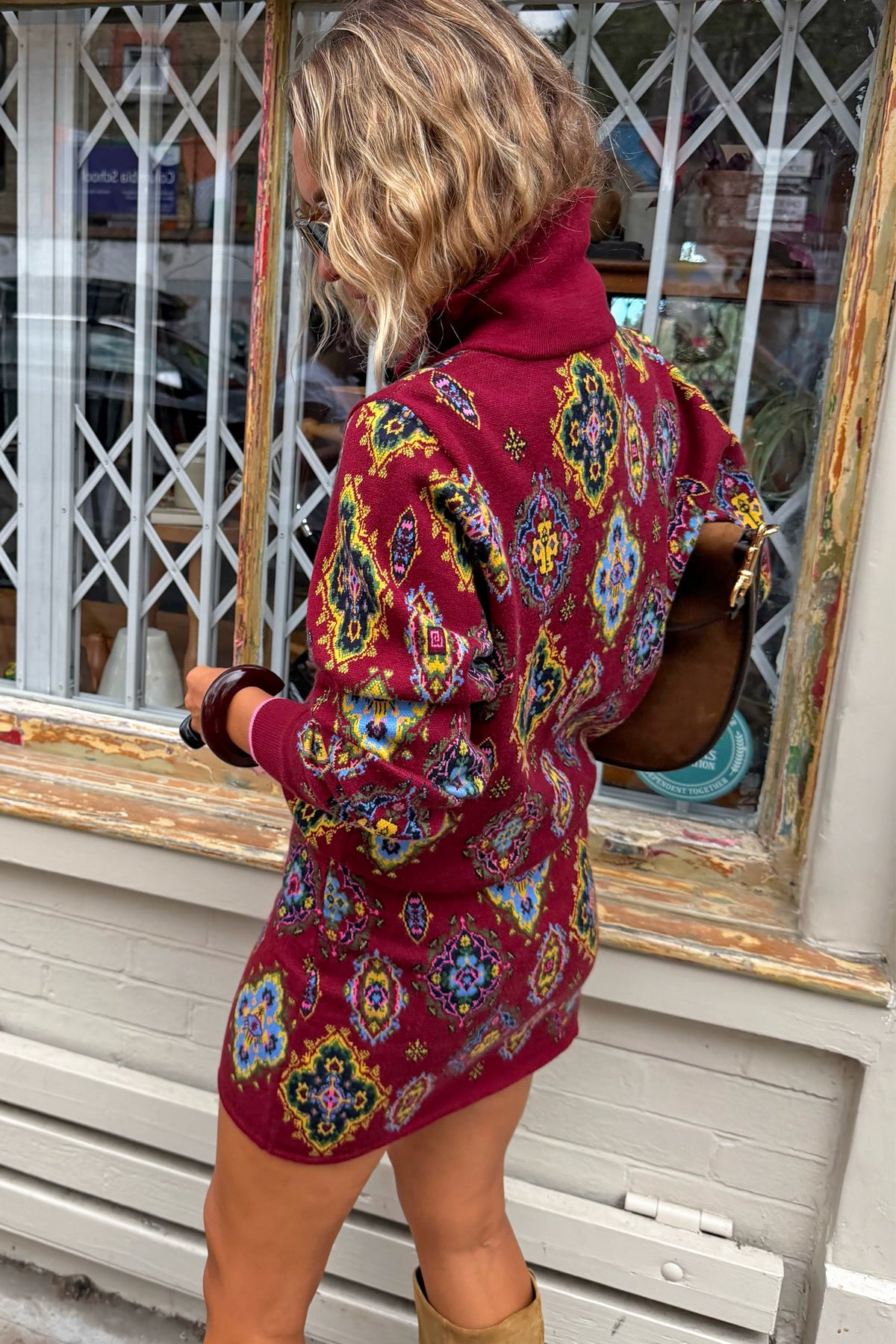 Red Tile Print Zip-Up Cardigan | Never Fully Dressed Latest