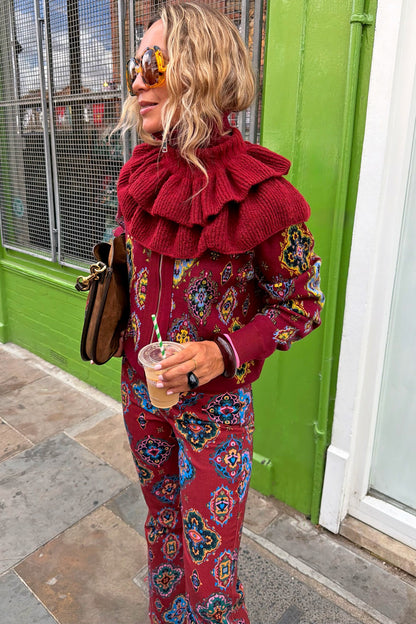 Red Tile Print Zip-Up Cardigan | Never Fully Dressed Latest