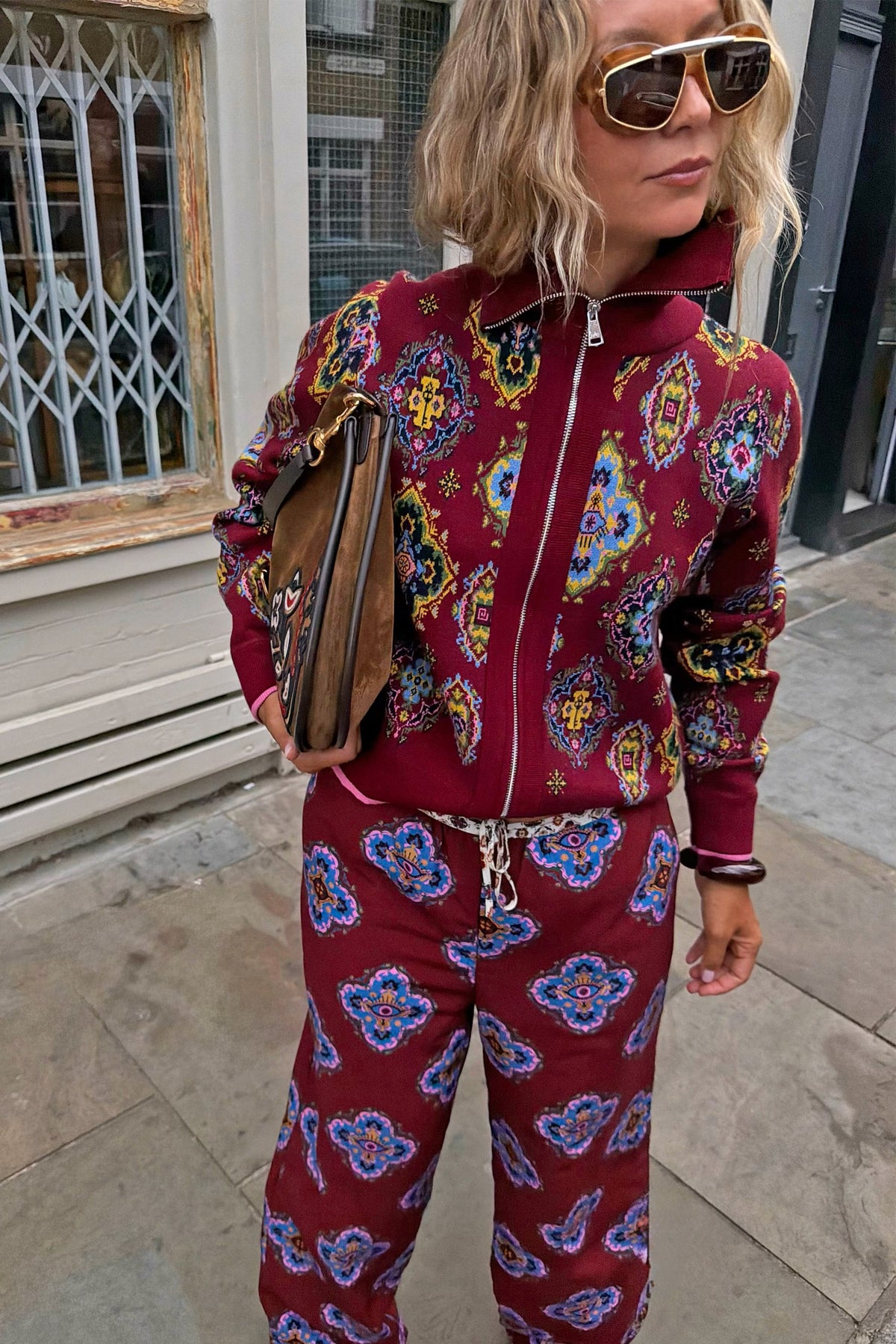 Red Tile Print Zip-Up Cardigan | Never Fully Dressed Latest