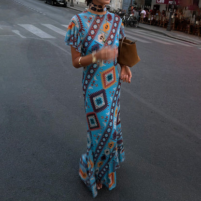 Blue Multi Print Mesh Dress | Never Fully Dressed Trusted