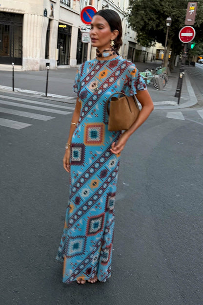 Blue Multi Print Mesh Dress | Never Fully Dressed Trusted