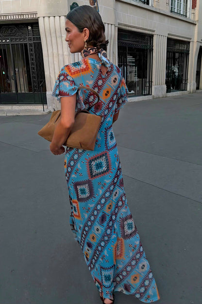 Blue Multi Print Mesh Dress | Never Fully Dressed Trusted