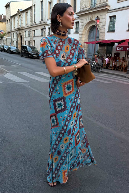 Blue Multi Print Mesh Dress | Never Fully Dressed Trusted