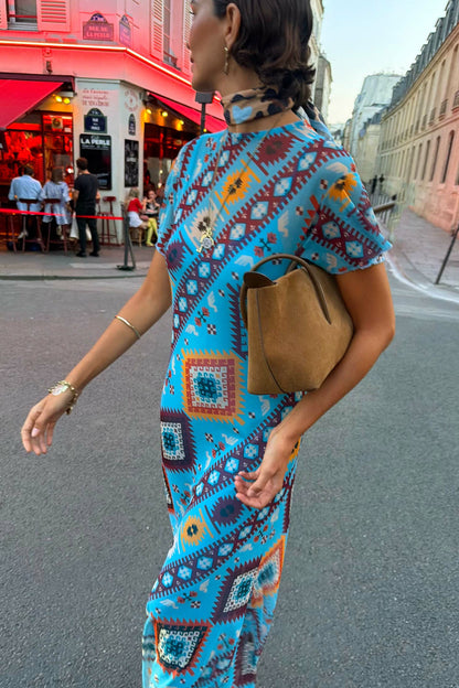 Blue Multi Print Mesh Dress | Never Fully Dressed Trusted