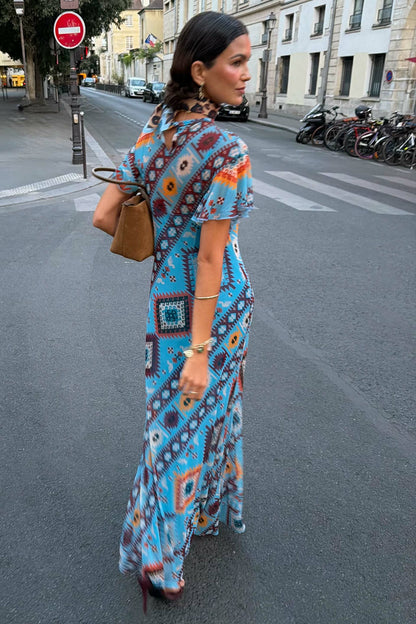 Blue Multi Print Mesh Dress | Never Fully Dressed Trusted