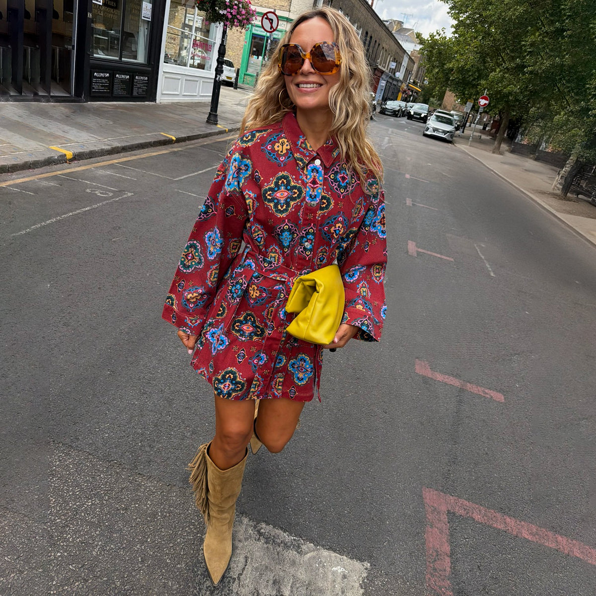 Red Tile Print Denim Shacket | Never Fully Dressed Hot Sale