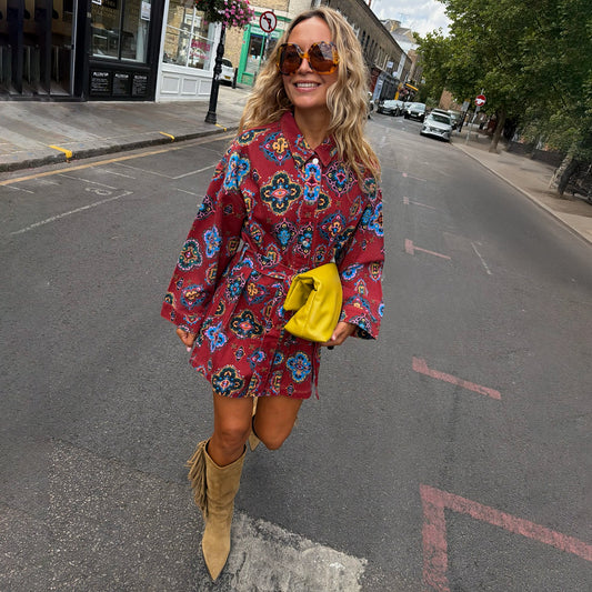 Red Tile Print Denim Shacket | Never Fully Dressed Hot Sale