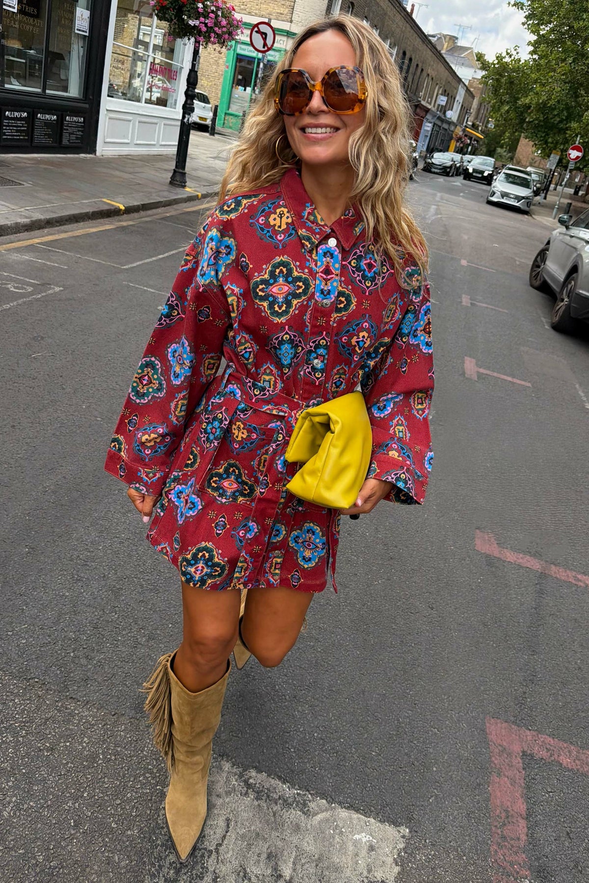 Red Tile Print Denim Shacket | Never Fully Dressed Hot Sale
