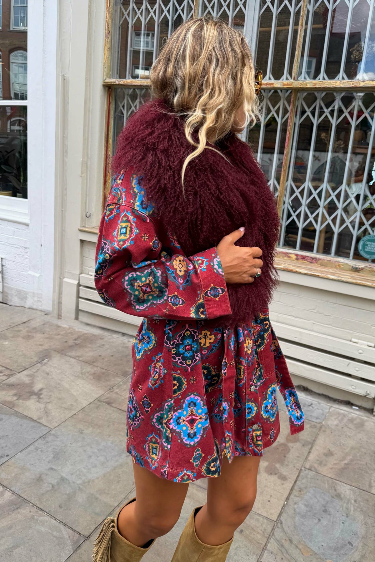 Red Tile Print Denim Shacket | Never Fully Dressed Hot Sale