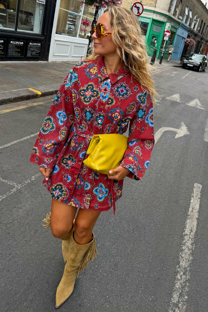 Red Tile Print Denim Shacket | Never Fully Dressed Hot Sale