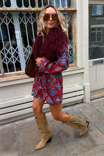 Red Tile Print Denim Shacket | Never Fully Dressed Hot Sale