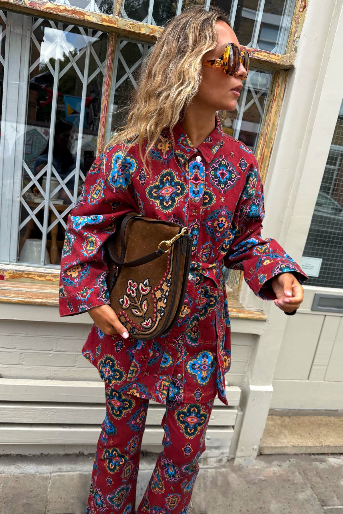 Red Tile Print Denim Shacket | Never Fully Dressed Hot Sale