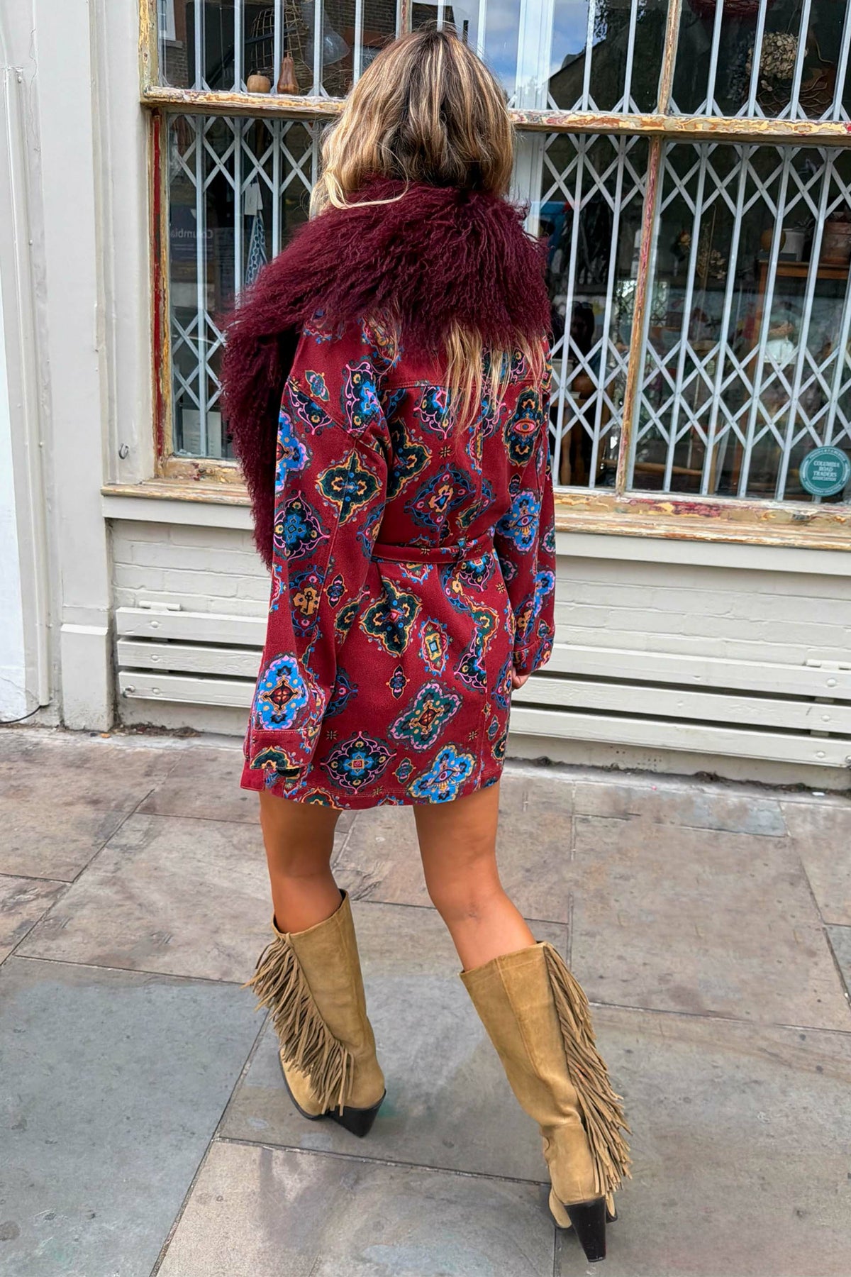 Red Tile Print Denim Shacket | Never Fully Dressed Hot Sale