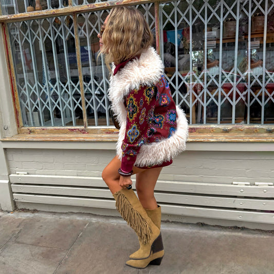Red Tile Faux Fur Gilet | Never Fully Dressed Best Price