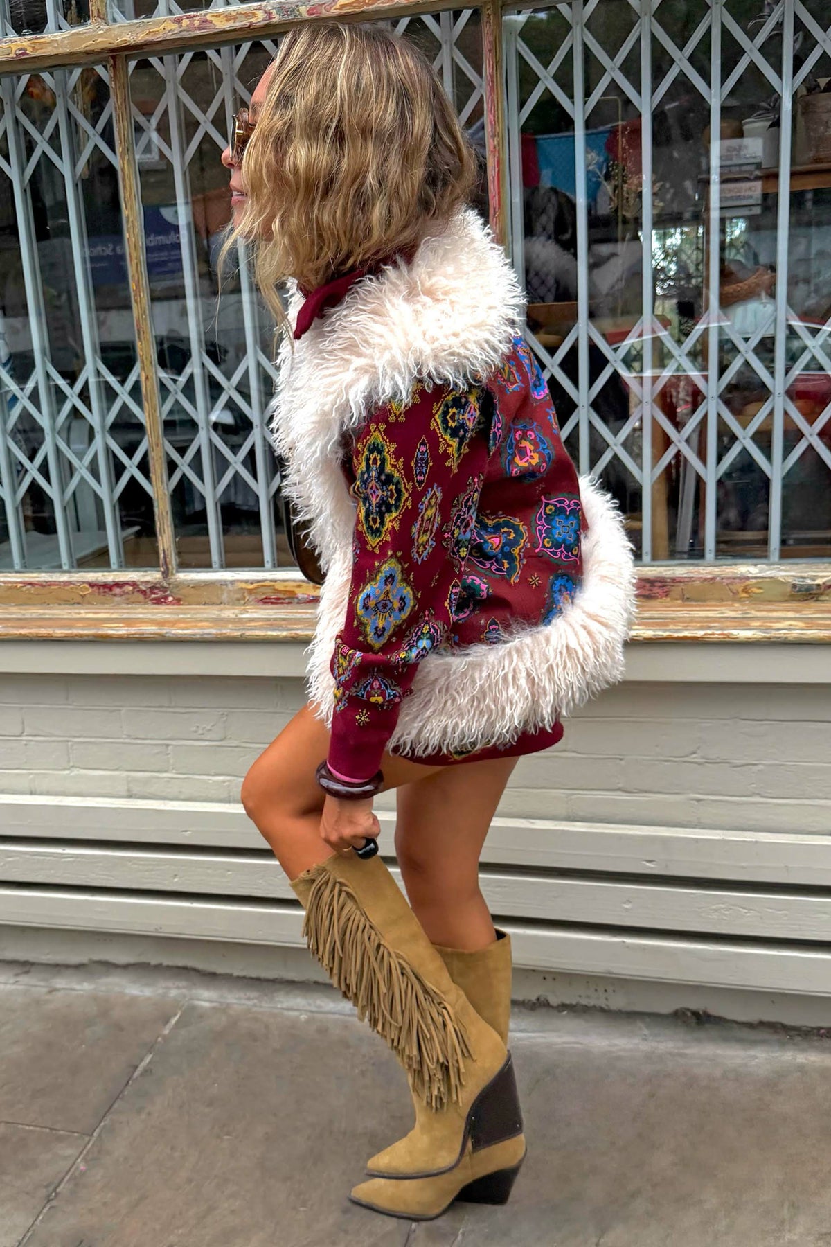 Red Tile Faux Fur Gilet | Never Fully Dressed Best Price
