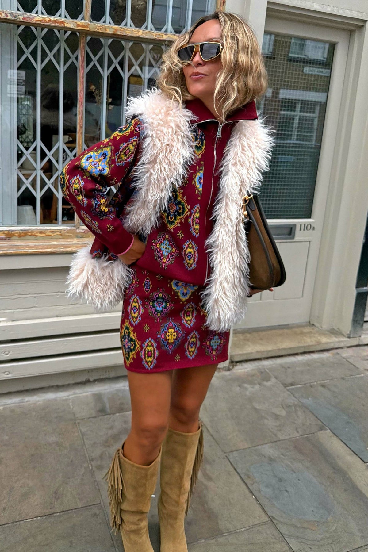 Red Tile Faux Fur Gilet | Never Fully Dressed Best Price