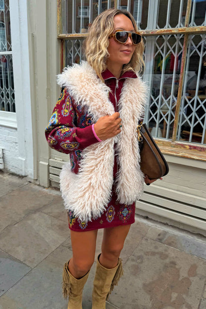 Red Tile Faux Fur Gilet | Never Fully Dressed Best Price
