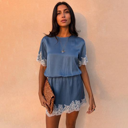 Blue Lace Mini Dress | Never Fully Dressed Best Price