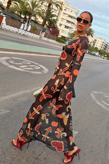 Black Astra Soho Mesh Maxi Dress | Never Fully Dressed Best Seller