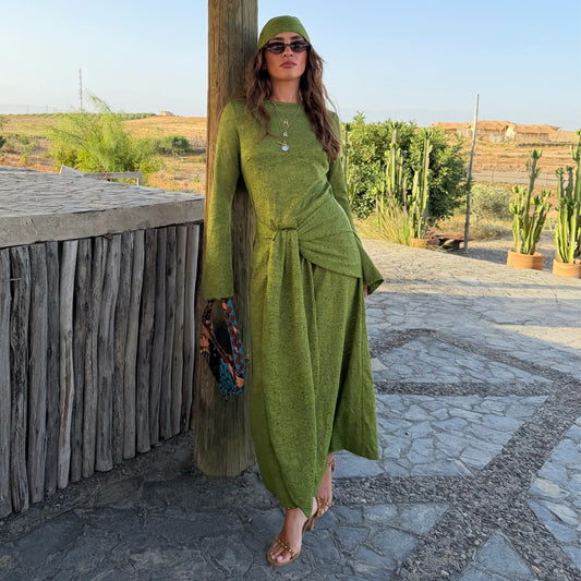 Green Lace Tie Dress with Head Scarf | Never Fully Dressed Sale
