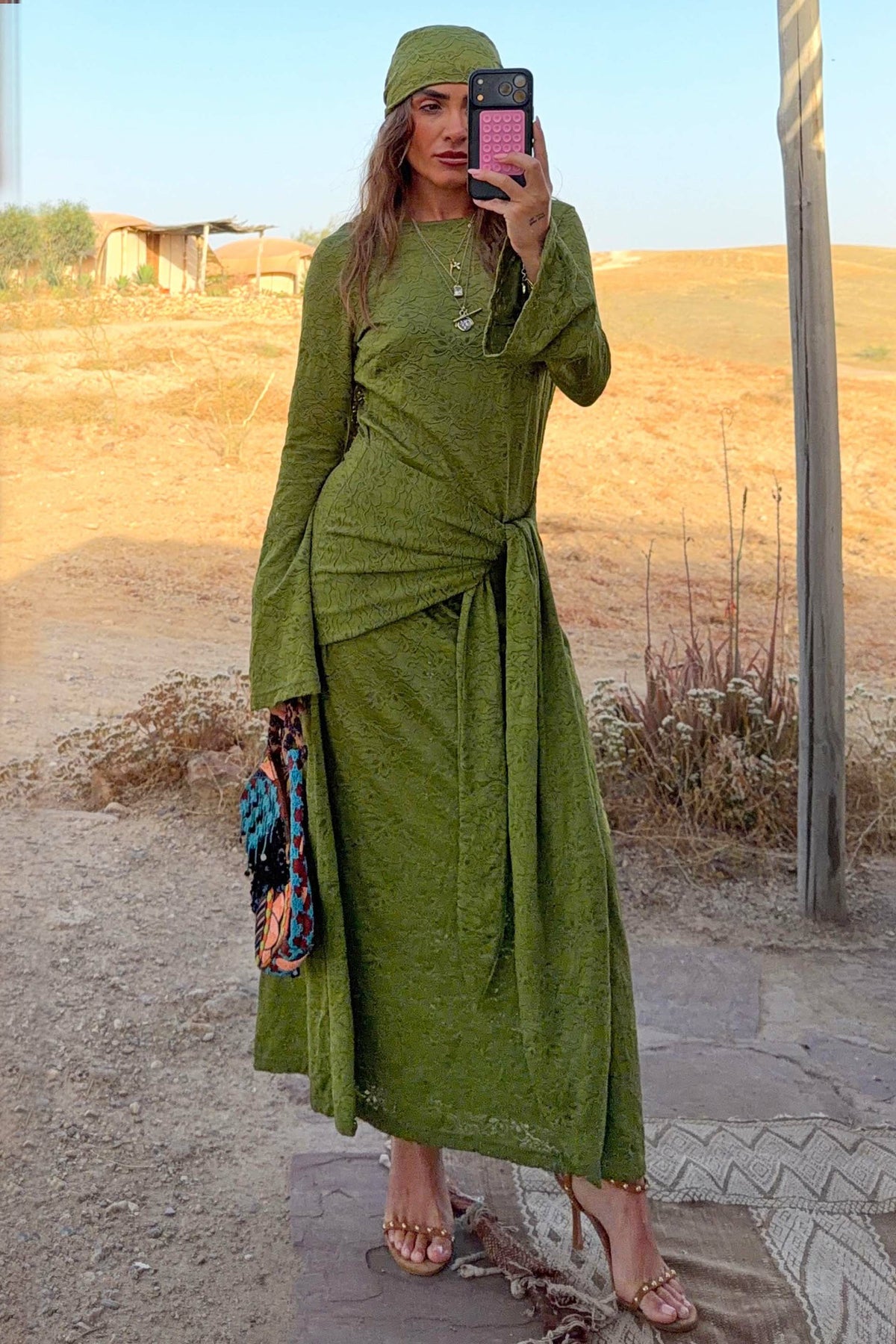 Green Lace Tie Dress with Head Scarf | Never Fully Dressed Sale