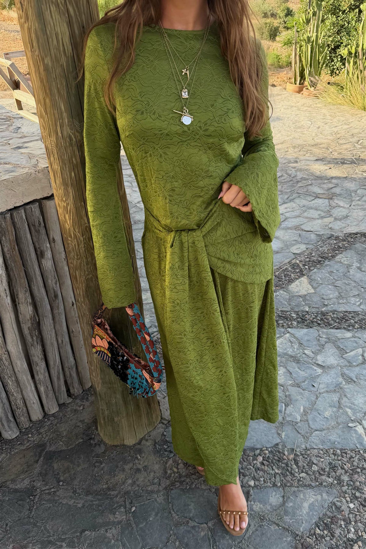 Green Lace Tie Dress with Head Scarf | Never Fully Dressed Sale
