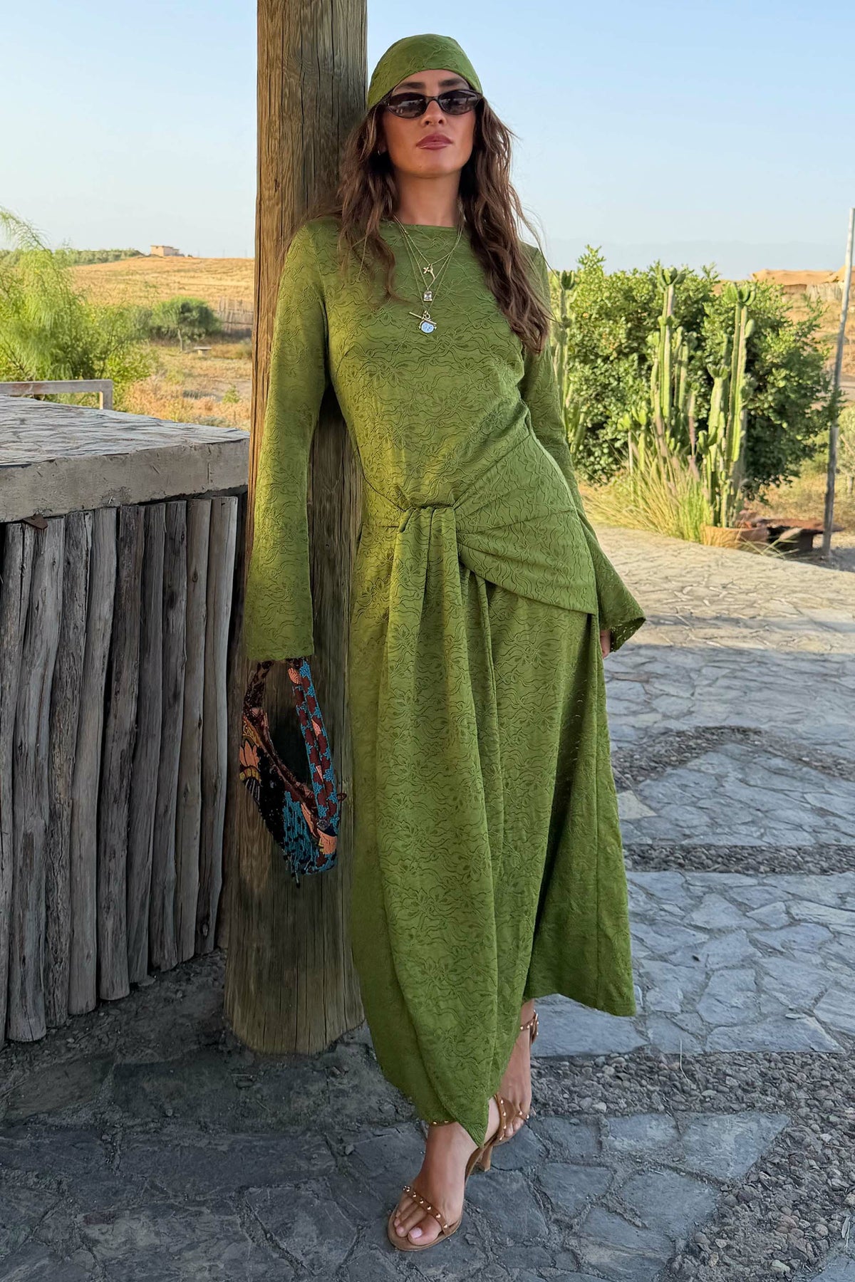Green Lace Tie Dress with Head Scarf | Never Fully Dressed Sale