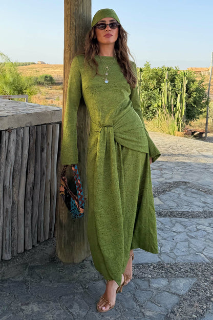 Green Lace Tie Dress with Head Scarf | Never Fully Dressed Sale