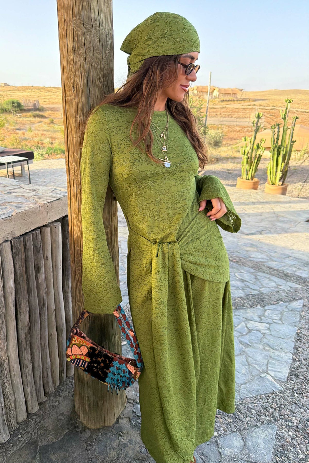 Green Lace Tie Dress with Head Scarf | Never Fully Dressed Sale