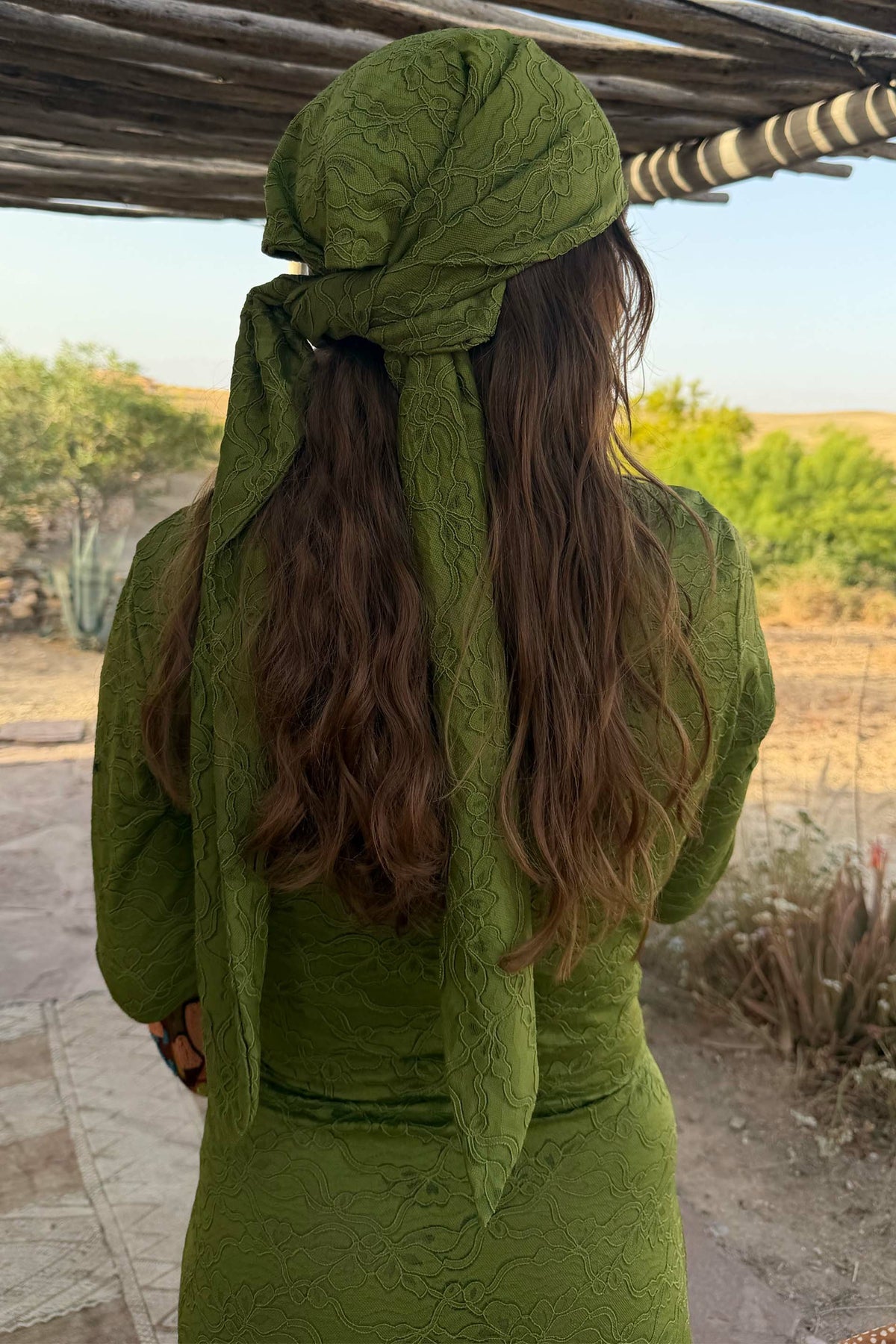 Green Lace Tie Dress with Head Scarf | Never Fully Dressed Sale