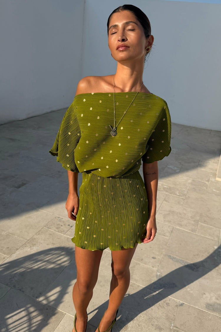 Khaki Mini Plisse Tilly Dress | Never Fully Dressed Best Price