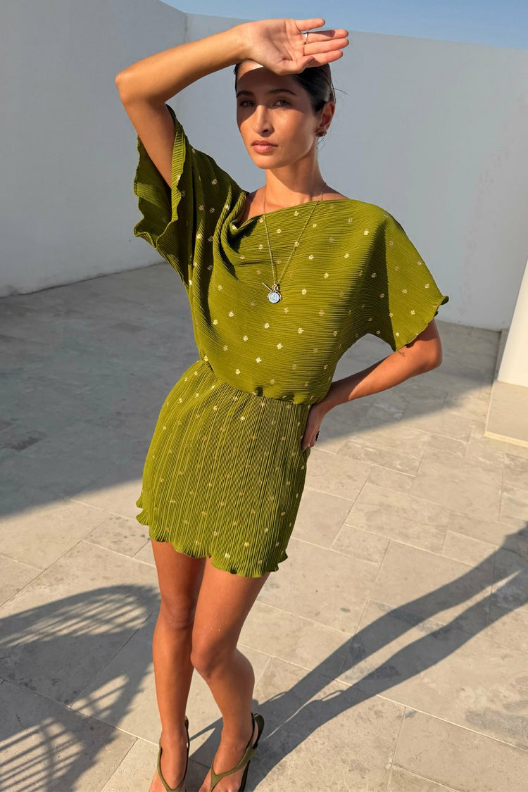 Khaki Mini Plisse Tilly Dress | Never Fully Dressed Best Price