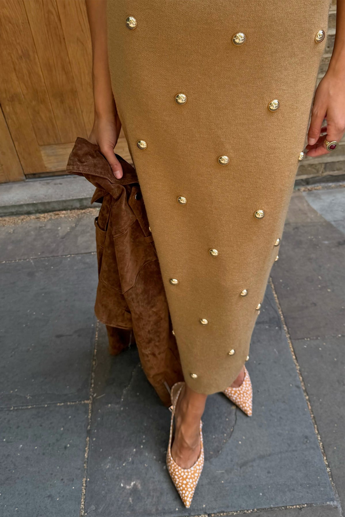 Tan Stud Knit Skirt - Multi-wear | Never Fully Dressed Smart Buy