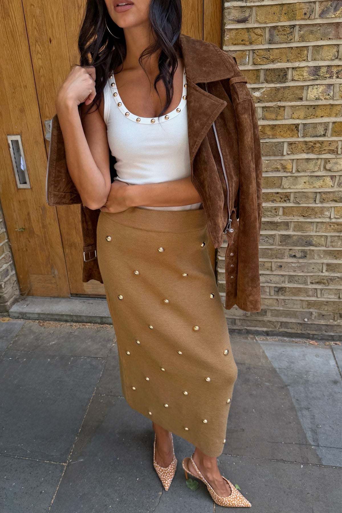 Tan Stud Knit Skirt - Multi-wear | Never Fully Dressed Smart Buy
