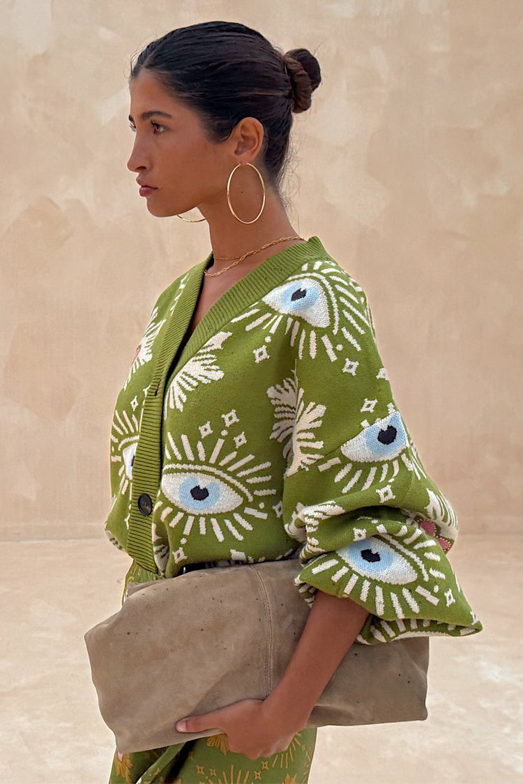 Khaki Eye Cardigan - Knitwear - Never Fully Dressed | Never Fully Dressed Value
