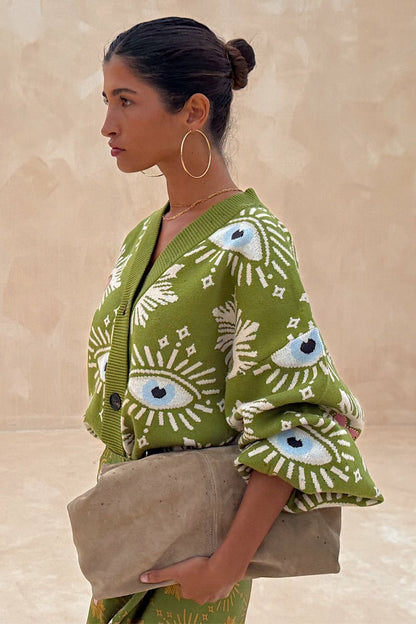 Khaki Eye Cardigan - Knitwear - Never Fully Dressed | Never Fully Dressed Value