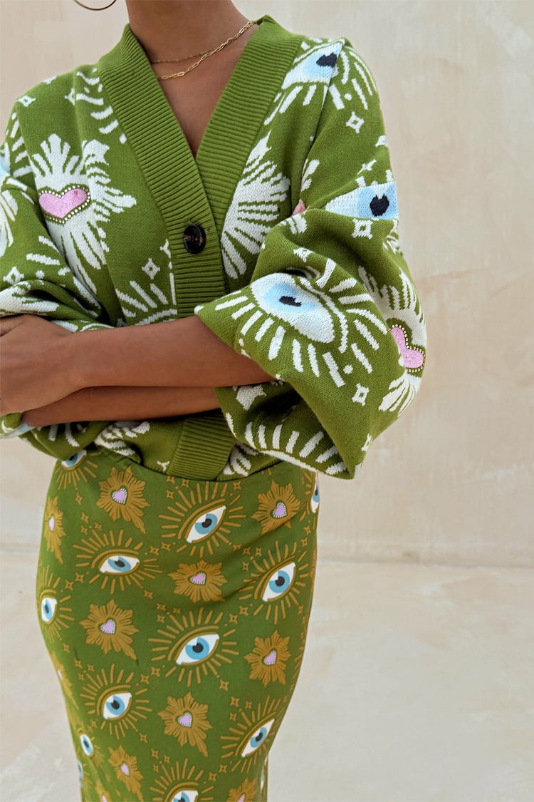 Khaki Eye Cardigan - Knitwear - Never Fully Dressed | Never Fully Dressed Value
