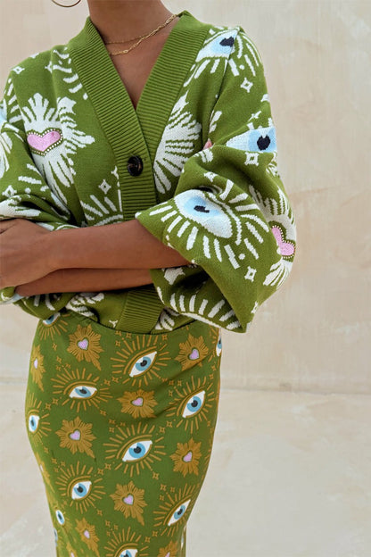 Khaki Eye Cardigan - Knitwear - Never Fully Dressed | Never Fully Dressed Value
