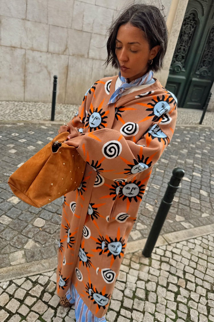 Tan Sun Cardigan with Sun Motifs | Never Fully Dressed Discount