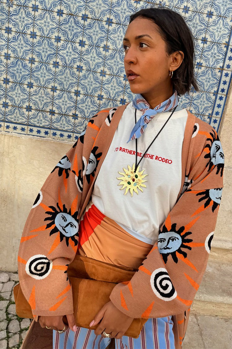 Tan Sun Cardigan with Sun Motifs | Never Fully Dressed Discount