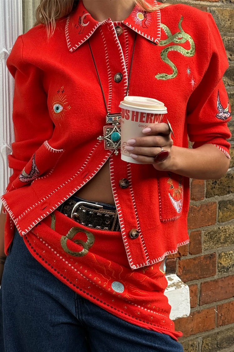 Red Mystical Cardigan with Collar | Never Fully Dressed Special Offer