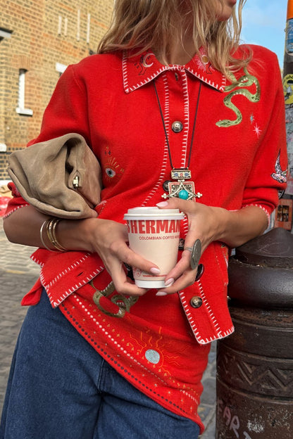 Red Mystical Cardigan with Collar | Never Fully Dressed Special Offer