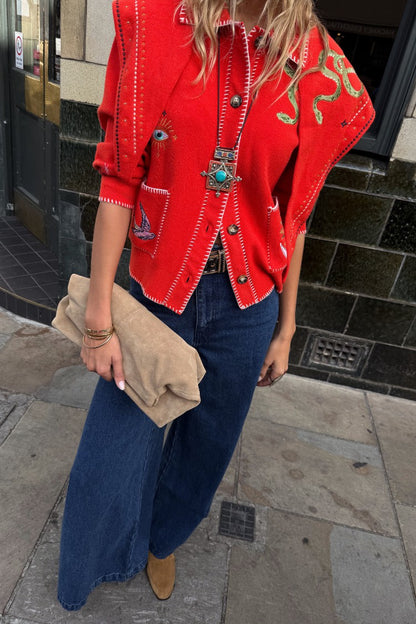 Red Mystical Cardigan with Collar | Never Fully Dressed Special Offer