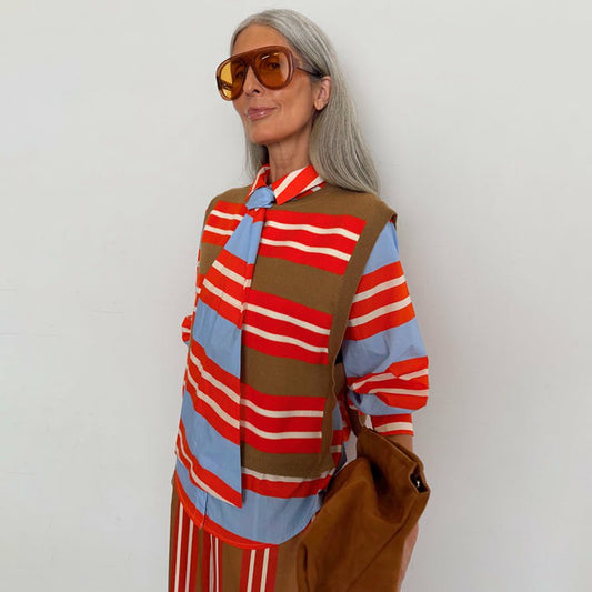 Multi Stripe Tank Top Tan & Red | Never Fully Dressed Exclusive