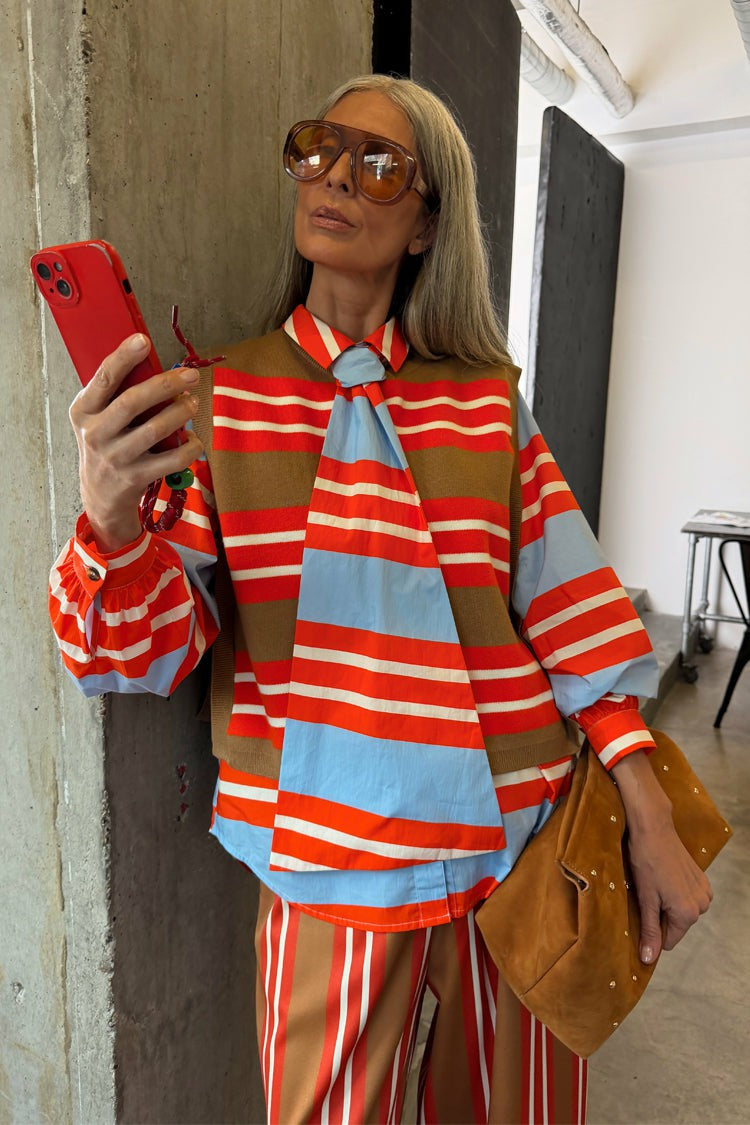 Multi Stripe Tank Top Tan & Red | Never Fully Dressed Exclusive