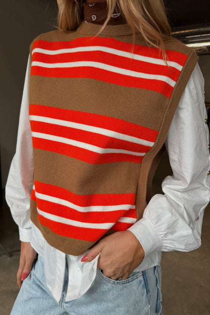 Multi Stripe Tank Top Tan & Red | Never Fully Dressed Exclusive